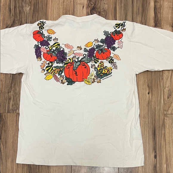 Vintage Cream Long Sleeve Shirt with Cornucopia Design Sz M - Picture 1 of 6